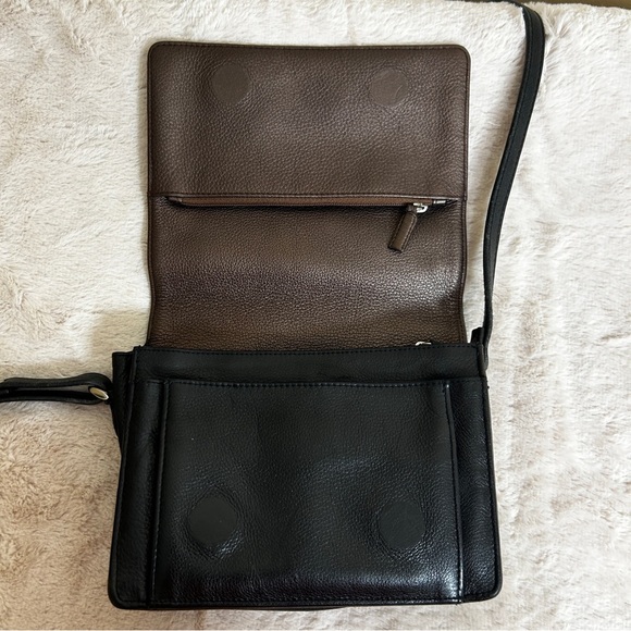 Derek Alexander 3/4 Flap E/W Black Bronze Leather Organizer Crossbody Bag - Picture 11 of 11